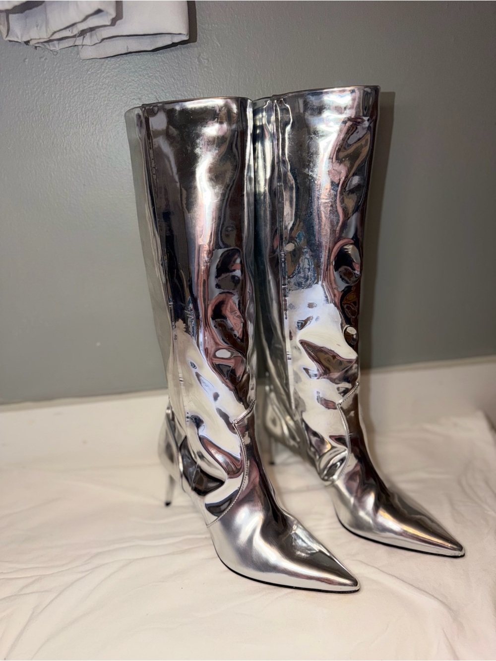 IRO Metallic Silver Knee-High Pointed-Toe Stiletto Boots
